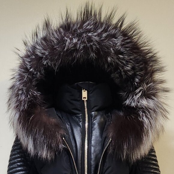 💥HOT ITEM!💥Nicole Benisti Ombre Silver/Black Fox Fur Cortina Leather Down Coat - Picture 7 of 16